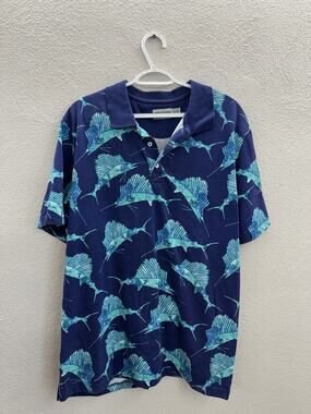 Windham Pointe Mens Polo Shirt Size Large Blue SwordFish Short Sleeve